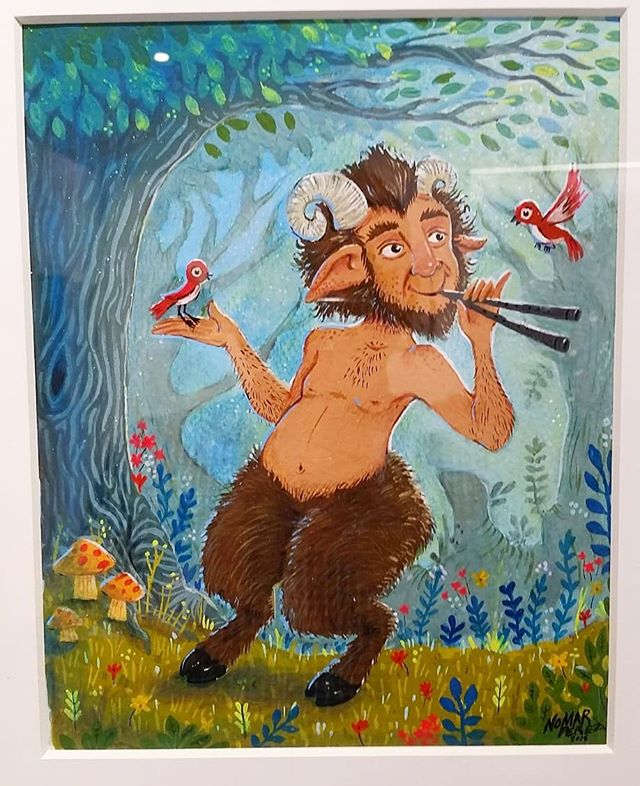 Faun piece I did for the #mythicalcreatures show at @amgreetings mixed media. #faun #mythology #mythicalcreatures #characterdesign #gouachepainting #watercolor #colorpencil #markers #birds #forest #childrensbooks #animation #art #fineart #nomarperez